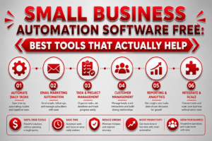 this one good but make another one on this keyword " Small Business Automation Software Free: Best Tools That Actually Help" but their colour make lavender and make their background silver and do not show laptap in picture like this picture and donot use more things in pic donot showe more colour in pic